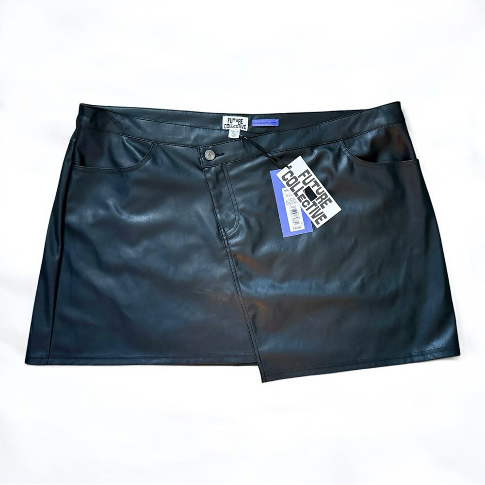 NWT Asymmetrical Black Faux Leather Skirt - Size 18W / 20W